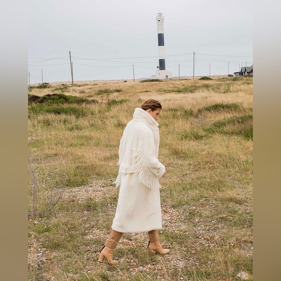 Max Mara Fall Winter Cream Cheiti Alpaca Fur Teddy Coat Jacket Fringe L XL - Picture 12 of 17